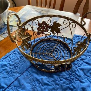 Fruit basket, metal (brass?) and glass.